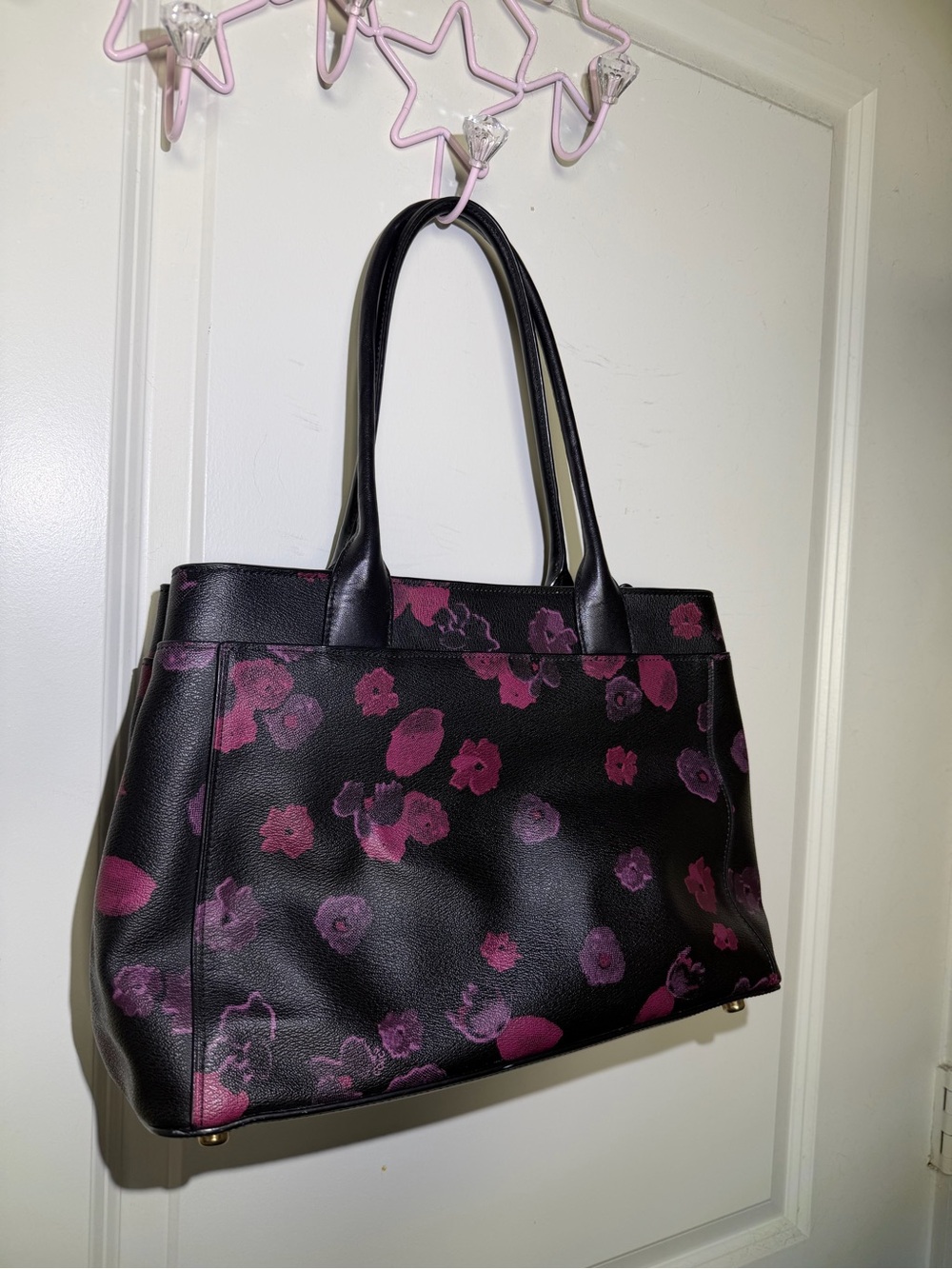 Coach CASEY TOTE Floral Print Black & Pink Tote Bag - Picture 4 of 10